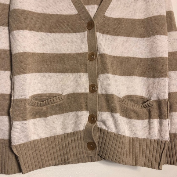 Fossil Long Sleeve Stripe Cardigan White Tan Small - Picture 3 of 8